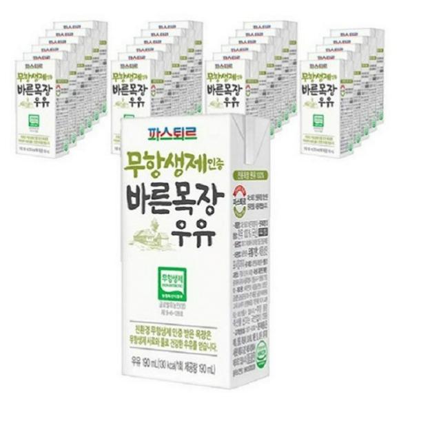 파스퇴르 무항생제인증 바른목장우유190ml(24팩), 24팩, 190ml