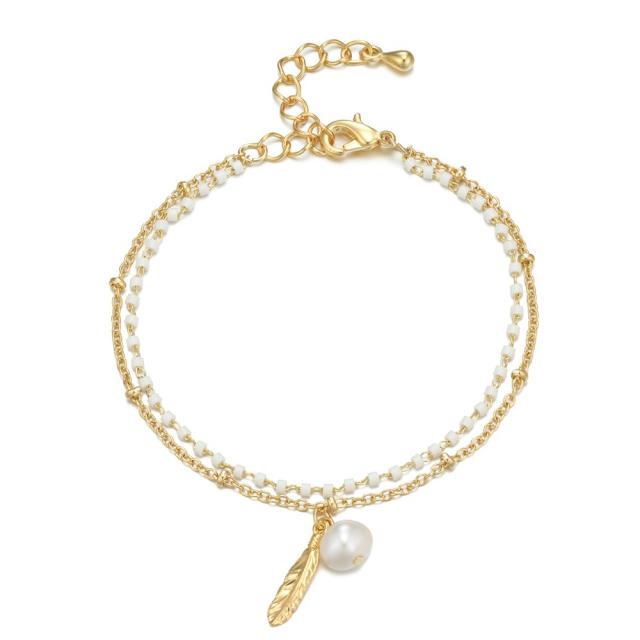 피치리치 깨알나뭇잎 천연진주 팔찌