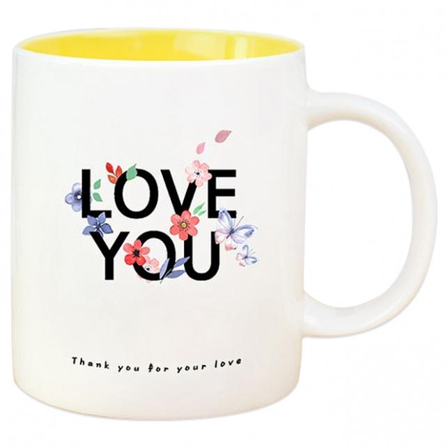 핸드팩토리 블루밍 플라워 LOVE YOU 머그컵 330ml, 옐로우