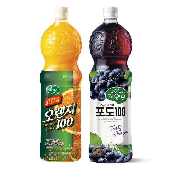 [웅진식품] 자연은 고칼슘 오렌지100 1.5L+자연은 포도100 1.5L, 1.5L, 상세확인, 2종