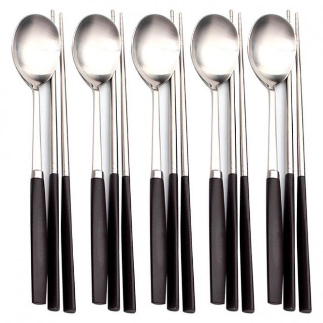 라온누리 퍼펙트그립 성인 한식수저 세트 초코, 1세트, 스푼 5개 + 젓가락 5개