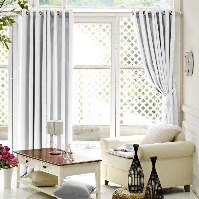 더자리 아일렛 솔리드 긴창 암막커튼 2p + 커튼끈 2p 세트 화이트