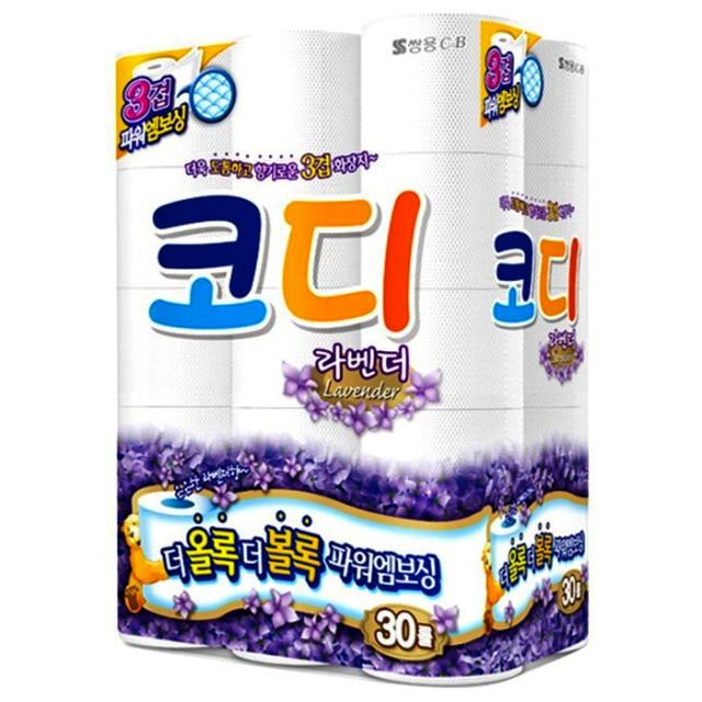 코디 라벤더 3겹 롤화장지 30 M 30개 1개