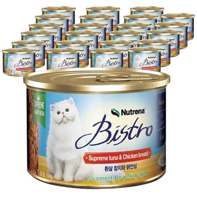 비스트로 고양이용 흰살참치와 닭안심 캔 160g 24개입