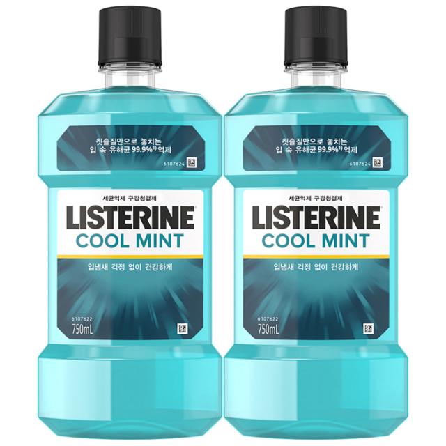 리스테린 쿨민트 구강청결제, 750ml, 2개