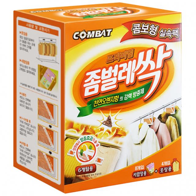 컴배트 프리미엄 좀벌레싹 서랍용 8p + 옷장용 4p 천연오렌지향 방충제, 1개