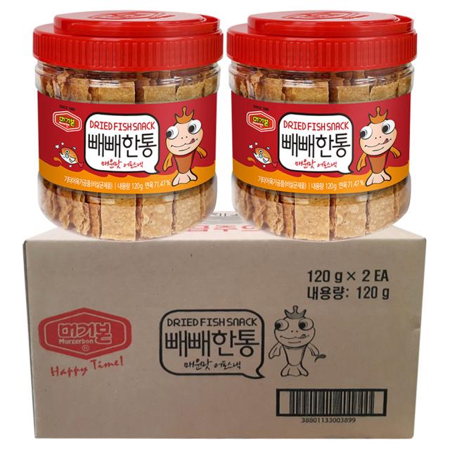 머거본 빼빼한통 매운맛 어포스낵, 120g, 2개입