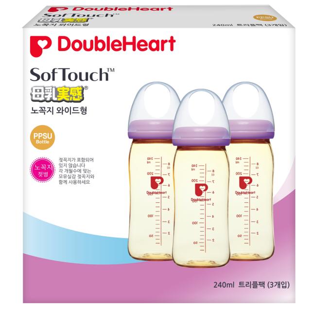 더블하트 소프트터치 모유실감 PPSU 노꼭지 젖병 240ml 트리플팩, 퍼플