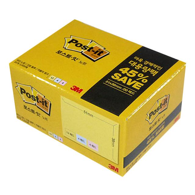 쓰리엠 포스트잇 대용량팩 51 X 38 Mm 653 20a 노랑 크림블루 러블리핑크 1세트