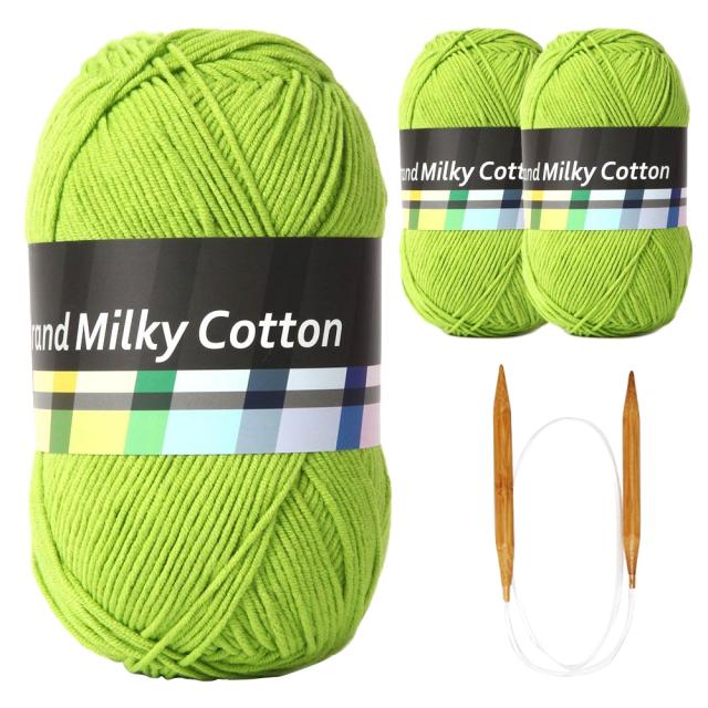 브랜드실 밀키코튼 별무늬 목도리 DIY 뜨개실 3p + 고급 흑대바늘 3.5mm, 37번 연두, 1세트