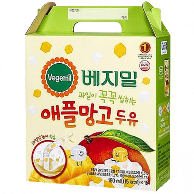 베지밀 과일이 꼭꼭 씹히는 애플망고 두유 16팩, 190ml, 16개