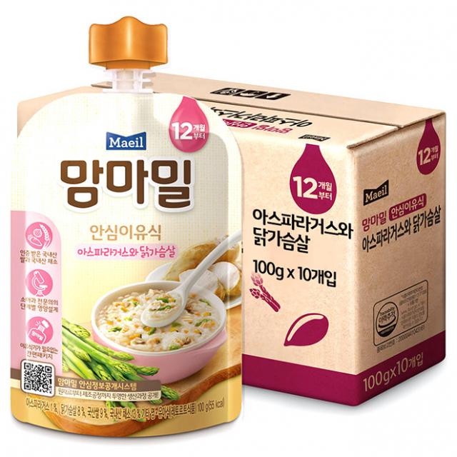 맘마밀 안심 이유식 12개월 부터 아스파라거스와 닭가슴살 10개입
