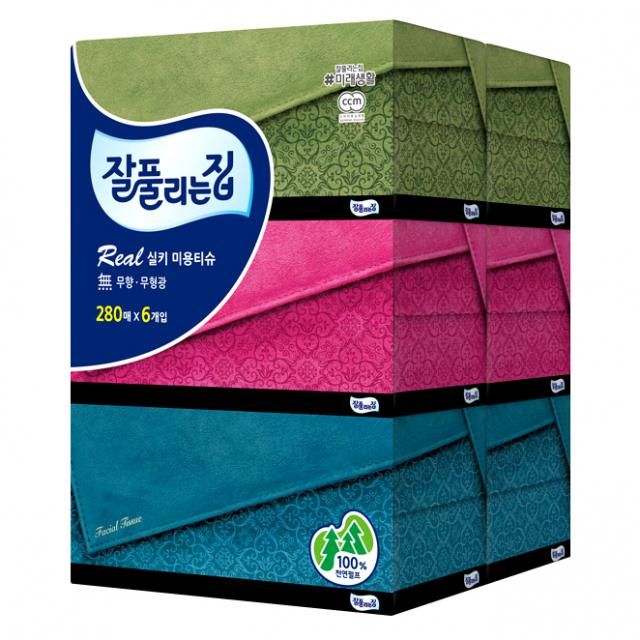 잘풀리는집 리얼실키 천연펄프 미용티슈 6개입 1팩