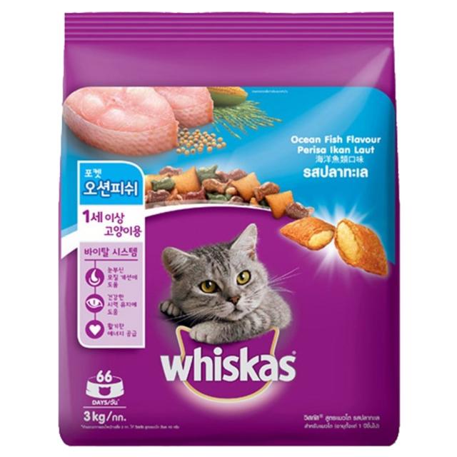 위스카스 포켓 오션피쉬 반려묘 건사료 3kg 1개
