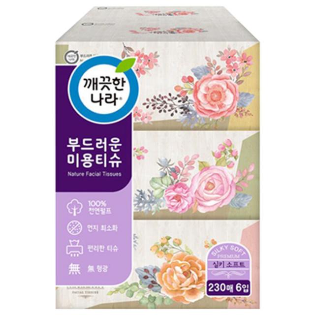 깨끗한나라 부드러운 미용티슈 230매 6개입 1팩