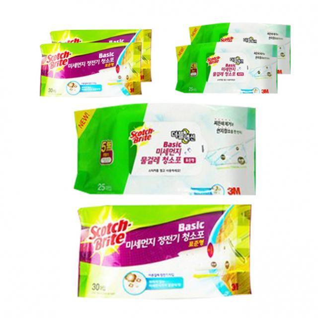 스카치브라이트 베이직 미세먼지 정전기 청소포 표준형 30매 x 3p + 물걸레 청소포 더블액션 표준형 25매 x 3p, 1세트