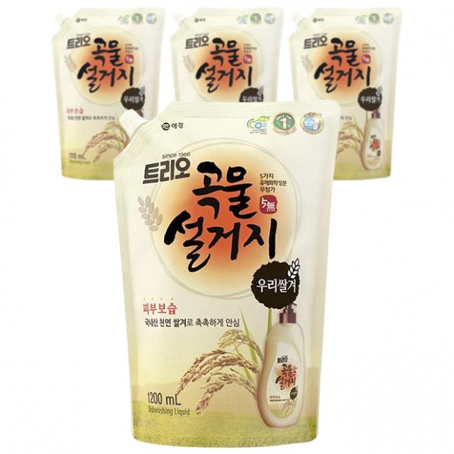 트리오 곡물설거지 우리쌀겨 주방세제 1.2l 4개