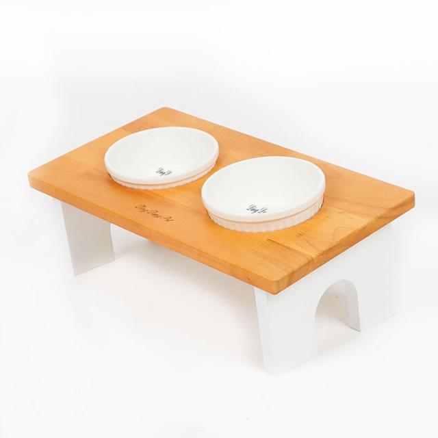 딩동펫 원목 프리미엄 반려동물 식기 2구 화이트 1개