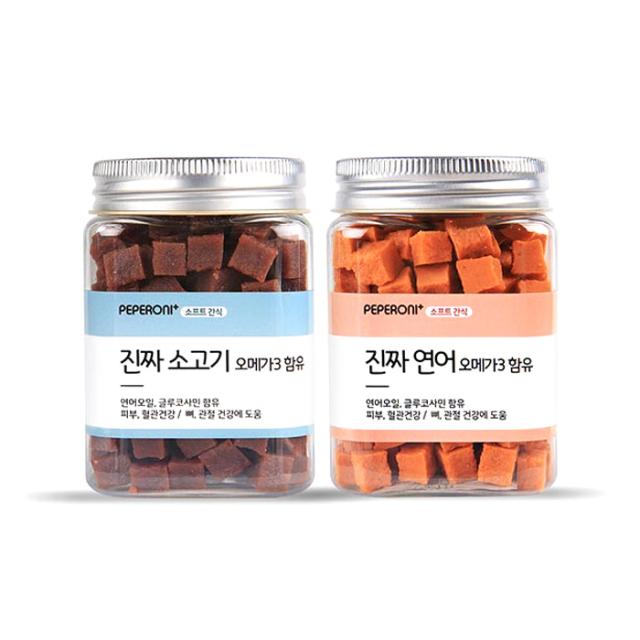 페페로니 반려견간식 오메가3 져키 연어 180g + 소고기 180g 1세트