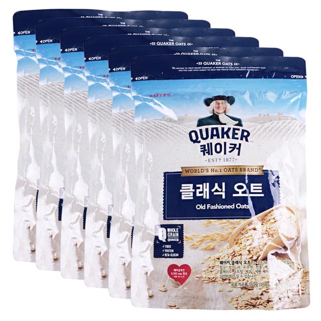 롯데제과 퀘이커 클래식 오트 시리얼, 350g, 6개