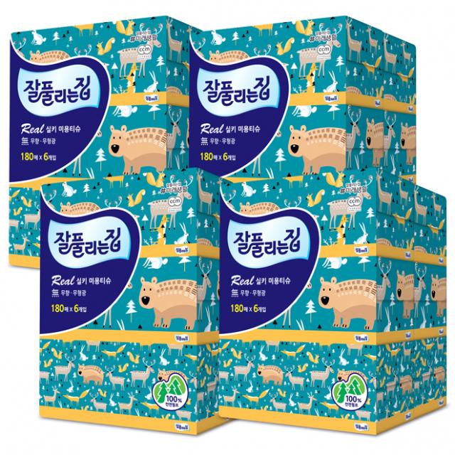 잘풀리는집 리얼실키 천연펄프 미용티슈 180매 6개입 4개