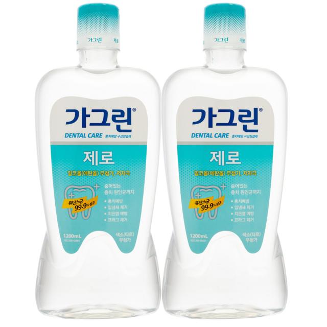 가그린 제로 구강청결제, 1200ml, 2개