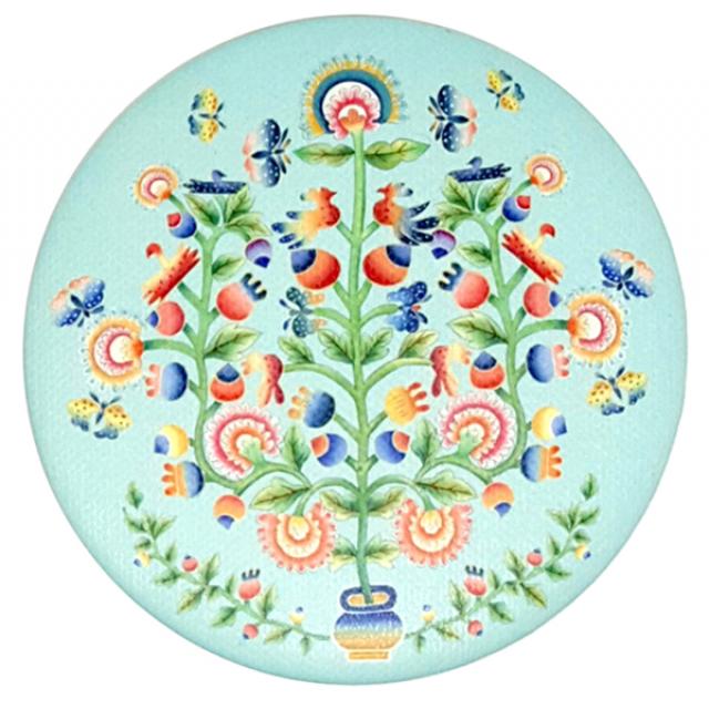 디자인가안채 양면손거울 자수 75 x 75 mm, 민트, 1개
