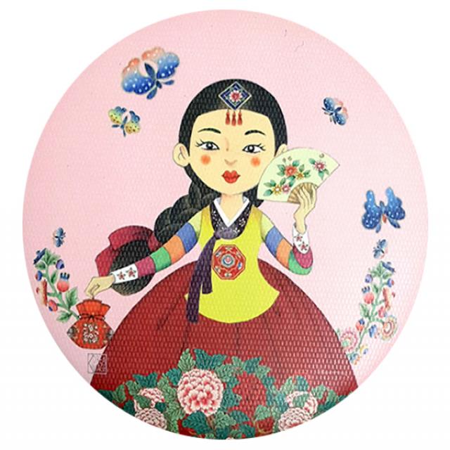 디자인가안채 양면손거울 색동아씨 한복 75 X 75 Mm 핑크 1개