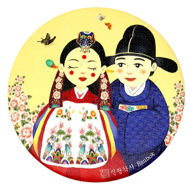 디자인가안채 양면손거울 신랑각시 한복 75 x 75 mm, 옐로우, 1개