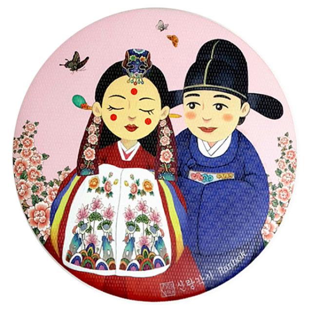 디자인가안채 양면손거울 신랑각시 한복 75 x 75 mm, 핑크, 1개