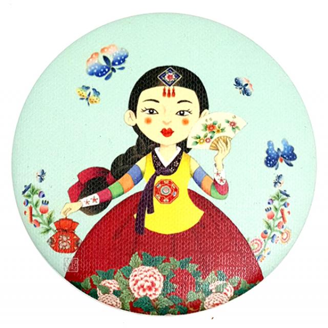 디자인가안채 양면손거울 색동아씨 한복 75 x 75 mm, 민트, 1개