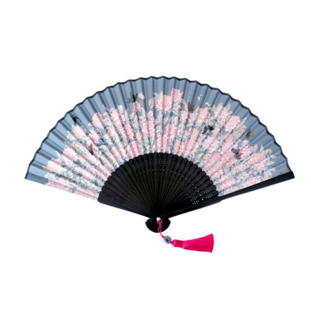 디자인가안채 실크 부채 모란도 분홍, 1개
