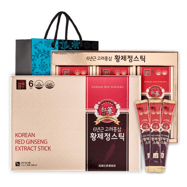 한국삼 6년근 고려홍삼 황제정 스틱 30포 + 쇼핑백, 15g