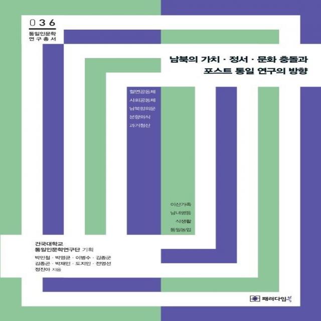 [패러다임북]남북의 가치 · 정서 · 문화 충돌과 포스트 통일 연구의 방향 - 통일인문학 연구총서 36, 패러다임북, 건국대학교 통일인문학연구단