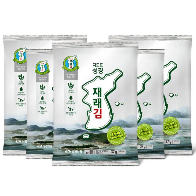 성경식품 지도표 재래식 성경김, 37g, 5개입