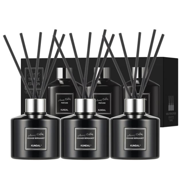 쿤달 퍼퓸 디퓨저 아로마에디션 200ml 3개 + 섬유스틱 15개 세트, 오렌지베르가못향, 1세트