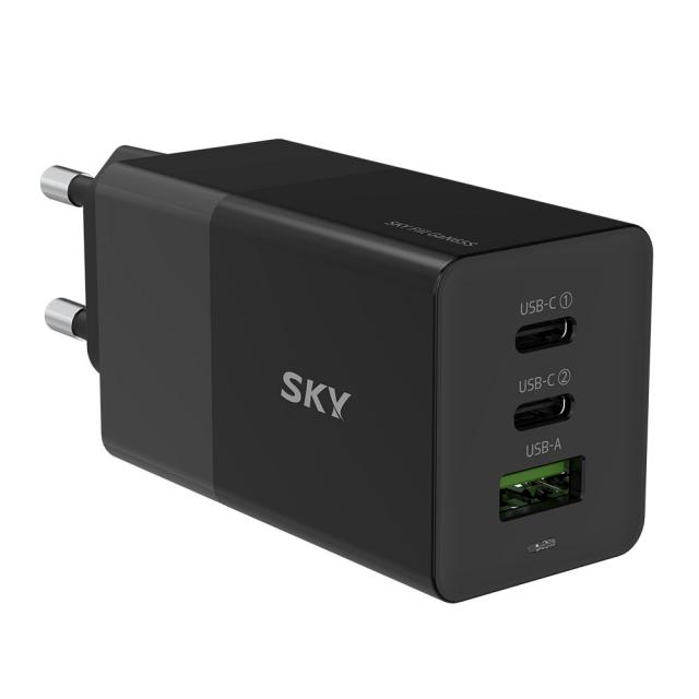 스카이 필 GaN65S USB-PD 고속 3포트 멀티충전기 어댑터 65W ZX-3U10T, 블랙, 1개