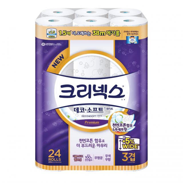 크리넥스 3겹 데코 앤 소프트 화이트 와이드 화장지 38m 1팩 24롤