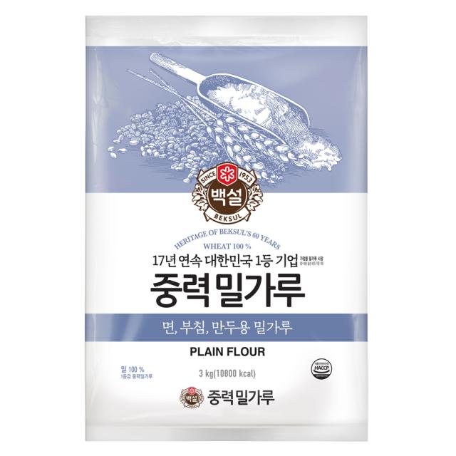 백설 중력밀가루, 3kg, 1개