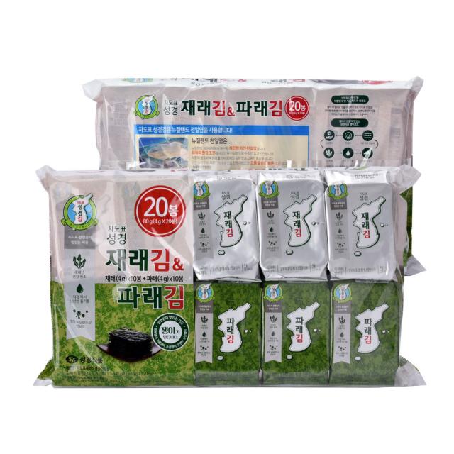 성경식품 지도표 재래식 성경식탁김 4g x 10p + 파래김 4g x 10p, 20개