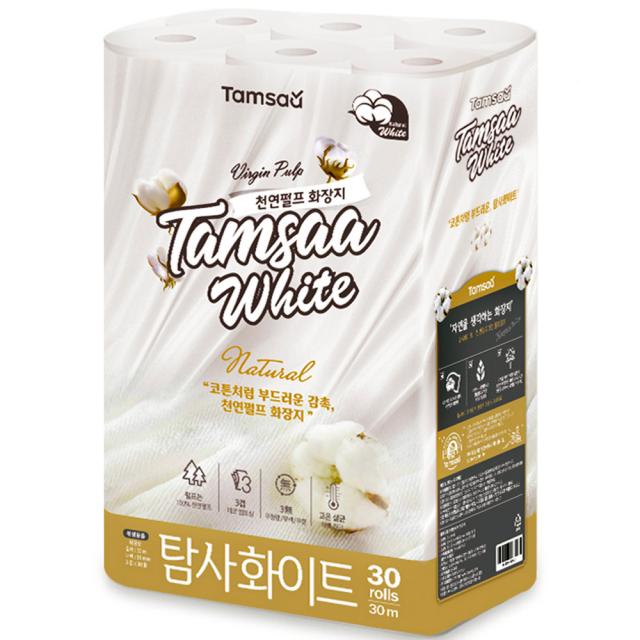 탐사 화이트 천연펄프 3겹 롤화장지 30m 30롤 1개