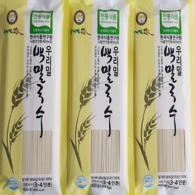 우리밀로 백밀국수, 400g, 3개