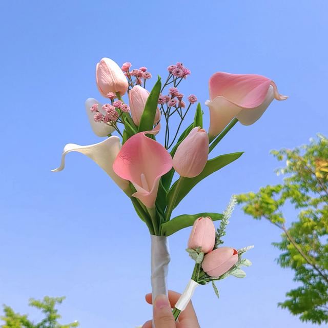 이플린 조화 사랑에 빠진 웨딩부케 + 부토니에 세트 핑크