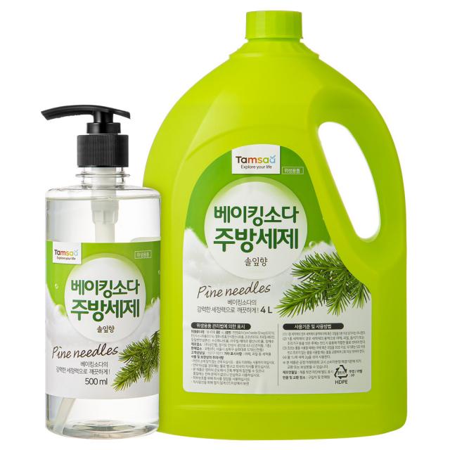 쿠팡 브랜드 - 탐사 베이킹소다 주방세제 4L 리필 + 500ml 본품 세트, 본품 500ml + 리필 4L, 1세트