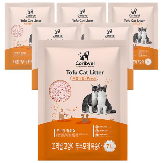 쿠팡 브랜드 꼬리별 프리미엄 고양이 두부모래 복숭아 6개 복숭아향
