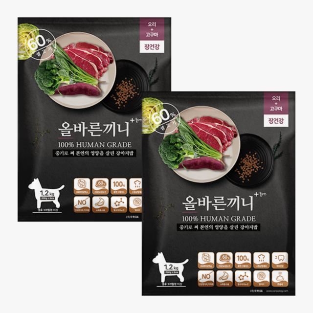 국개대표 3개월 이상 전연령용 올바른끼니 오리 고구마 강아지 소프트사료, 오리, 1.2kg, 2개