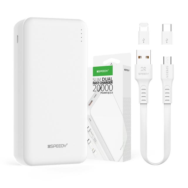 Speedy 슬림 듀얼 고속 충전 보조배터리 Pd3.0 20000mah + 바나다 5핀케이블 + 8핀젠더 + C타입젠더 Spe 2pqppb200 혼합색상