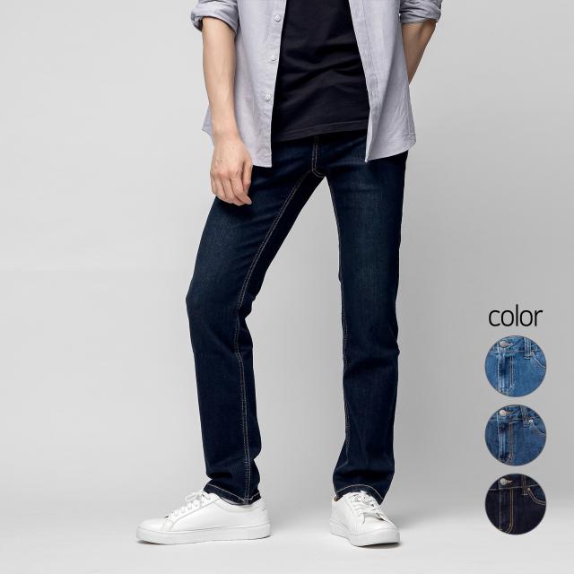 캐럿 남성용 스트레치 일자핏 워싱 청바지