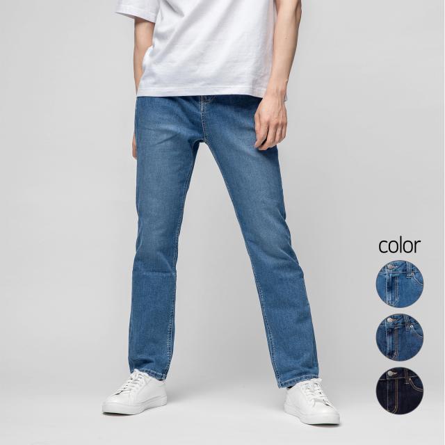 캐럿 남성용 스트레치 일자핏 워싱 청바지