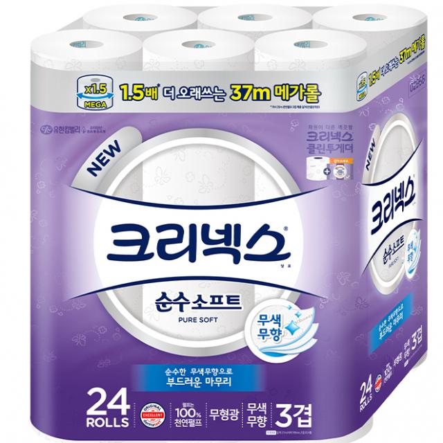 크리넥스 3겹 순수소프트 화장지 37m 24롤 1팩